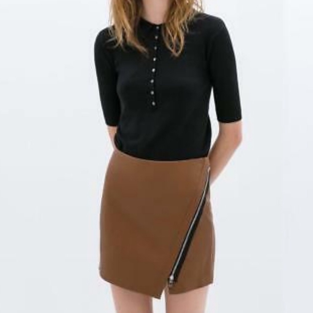 ZARA Faux-Leather Skirt with Zip Detail